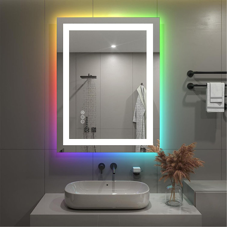 Aevar Super Bright RGB Backlit & LED Frontlit Anti-Fog Bathroom/Vanity Mirror in Tempered Glass&ETL Orren Ellis Size: 36 x 28