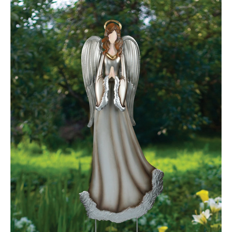 Art extérieur en métal pour jardin avec ange extérieur, Argent argent