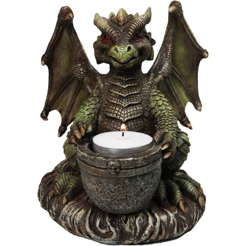 Earth Druid Dragon Holding Magic Cauldron Tea Light Candle Or Incense Holder