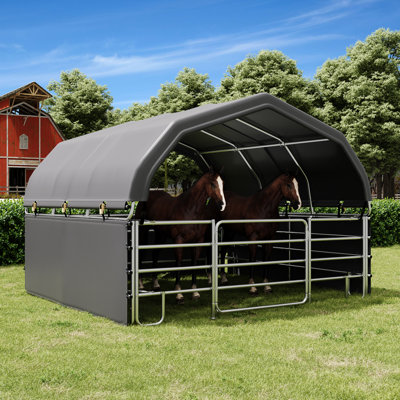 Abri 12 po x 12 pi Corral, auvent de style rond robuste avec structure en acier, étables et poulaillers