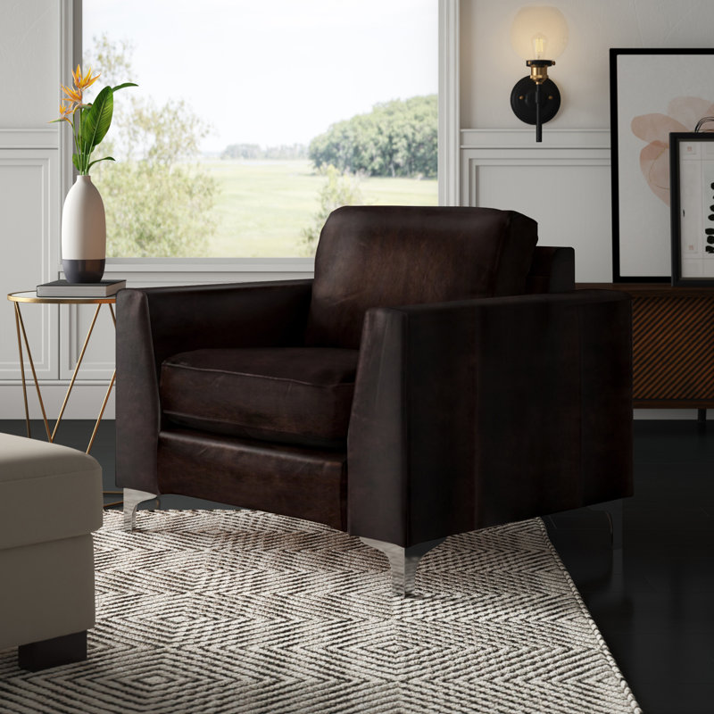 Fauteuil club en cuir 41 po, Similicuir brun foncé