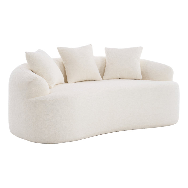 Canapé courbé en tissu chenille deux places avec 3 coussins, Blanc