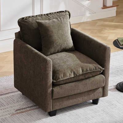 Chaise d'appoint moderne 1 place 29,5 po avec siège profond, coussin décoratif et revêtement en chenille douce 29,5 po Cloud