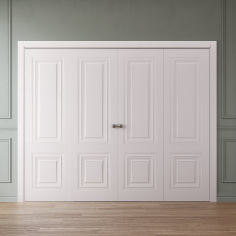Portes coulissantes doubles pliantes | Essentiel - 1772 - blanc | Ensemble de quincaillerie pour moulures robustes | Portes de garde-robe de chambre en bois massif