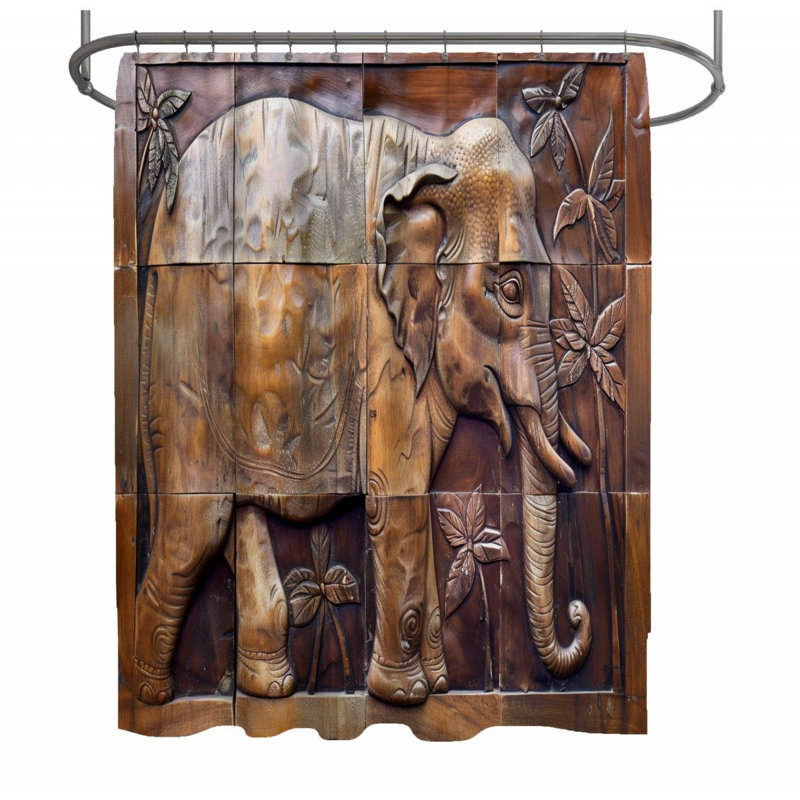 Rideau de douche éléphant - Animal Sculpture Bathroom Decor_13486, H 73 po x l 70 po