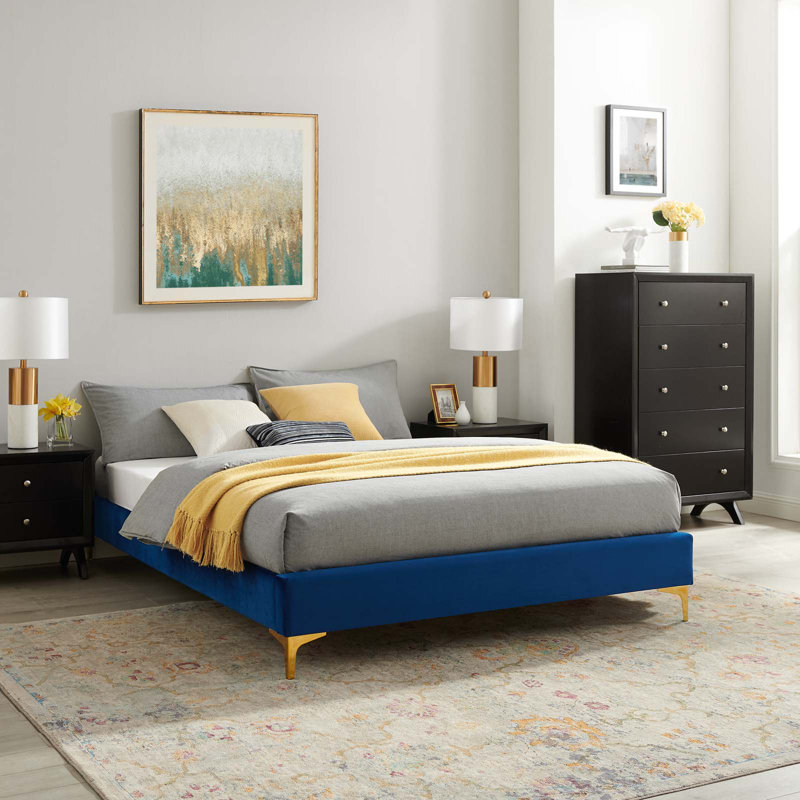 Sutton Performance Velvet Bed Frame, Navy, Full