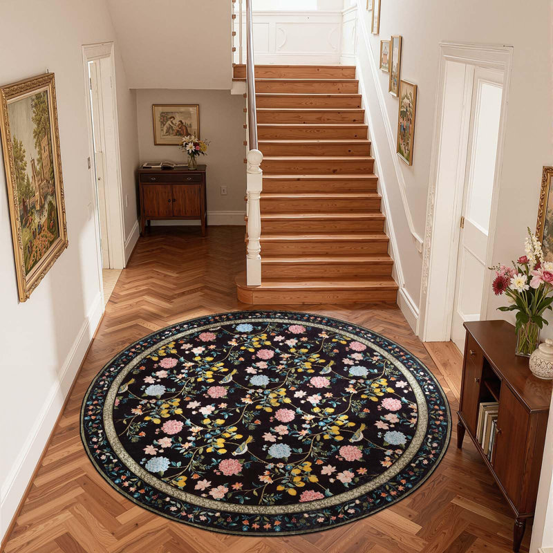 Tapis floral lavable antidérapant Botanical, Black, 6'R