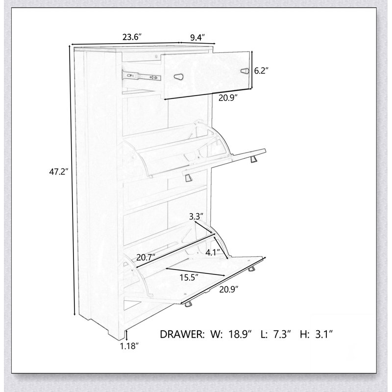 Ensemble de rangement pour chaussures avec 4 tiroirs rabattables, solution de rangement pour chaussures à motif grain de bois avec panneau réglable, étagère à chaussures de style moderne avec tiroirs pour le couloir