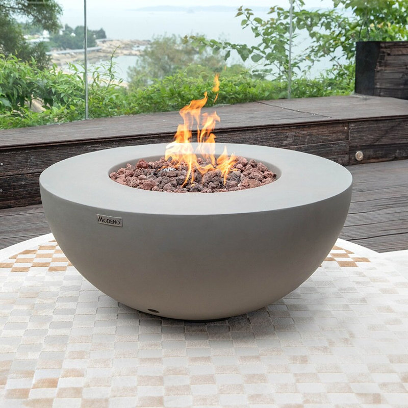 Round Concrete Smokeless Fire Pit Table, Propane, Grey, 38.1cm H x 86.4cm W x 86.4cm D