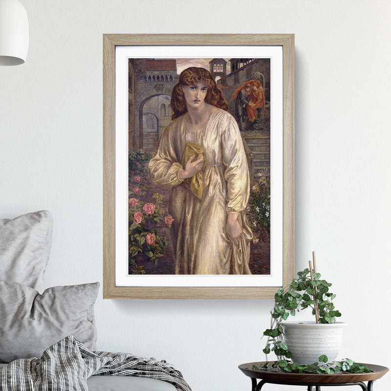 Salutation of Beatrice by Dante Gabriel Rossetti - Picture Frame Painting on MDF, 65cm H x 48cm W x 2cm D, Oak Framed