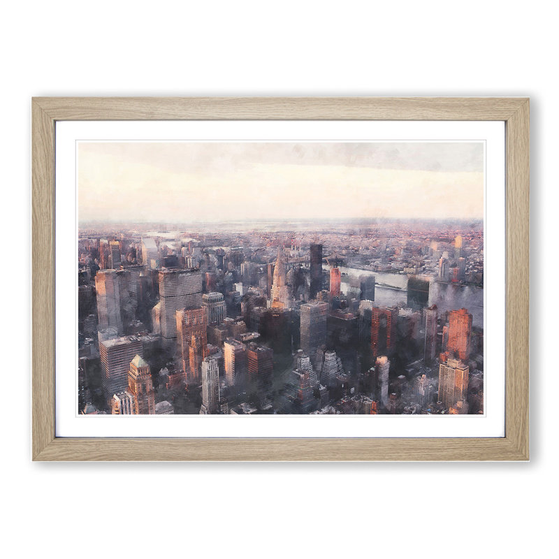 New York Skyline Vol.10 - Picture Frame Graphic Art, 36cm H x 48cm W x 2cm D, Oak Framed