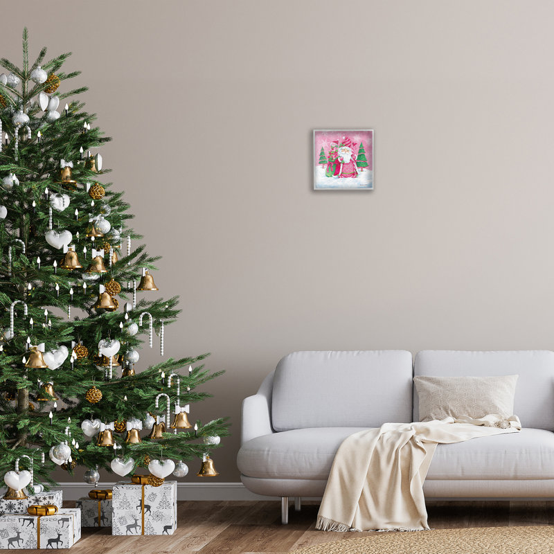 Scène de père Noël rose et vert encadrée par Diane Kater, Estampe numérique Farmhouse, H 12 po x l 12 po