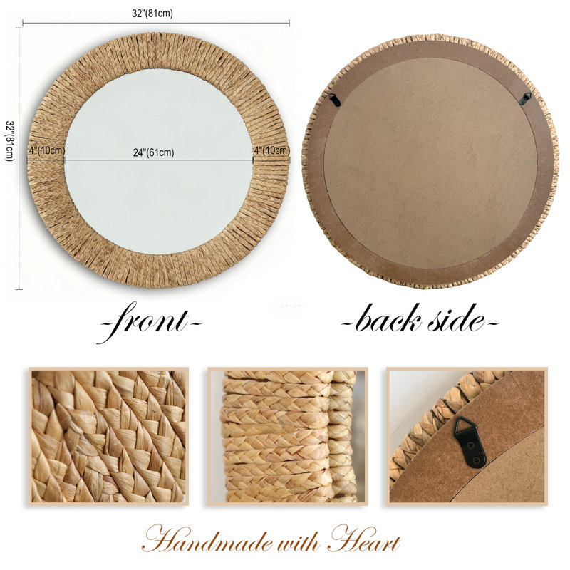 Handwoven Rope Round Wall Mirror,Rustic Farmhouse Style Decorative Mirro, Ideal For The Living Room, Bedroom, Bathroom