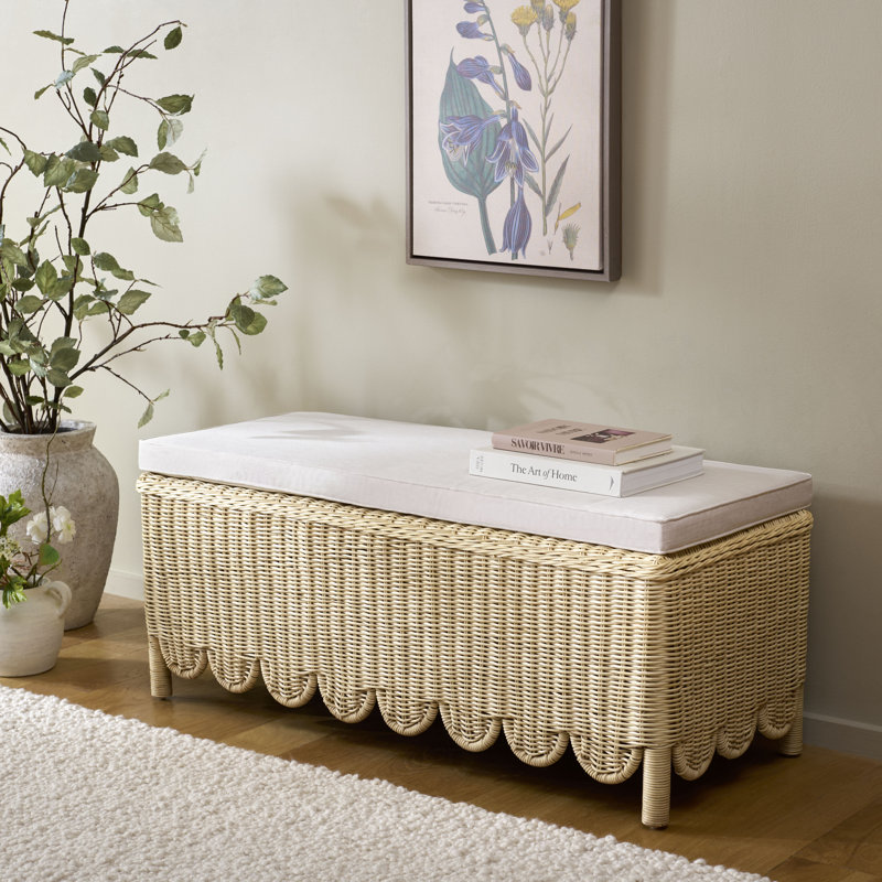 Banc Manon Scallop avec coussin, Naturel clair / blanc