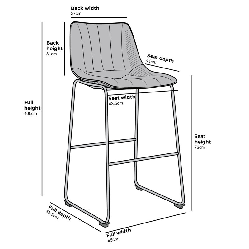 Seder Upholstered Counter Stool with Metal Frame, Blue