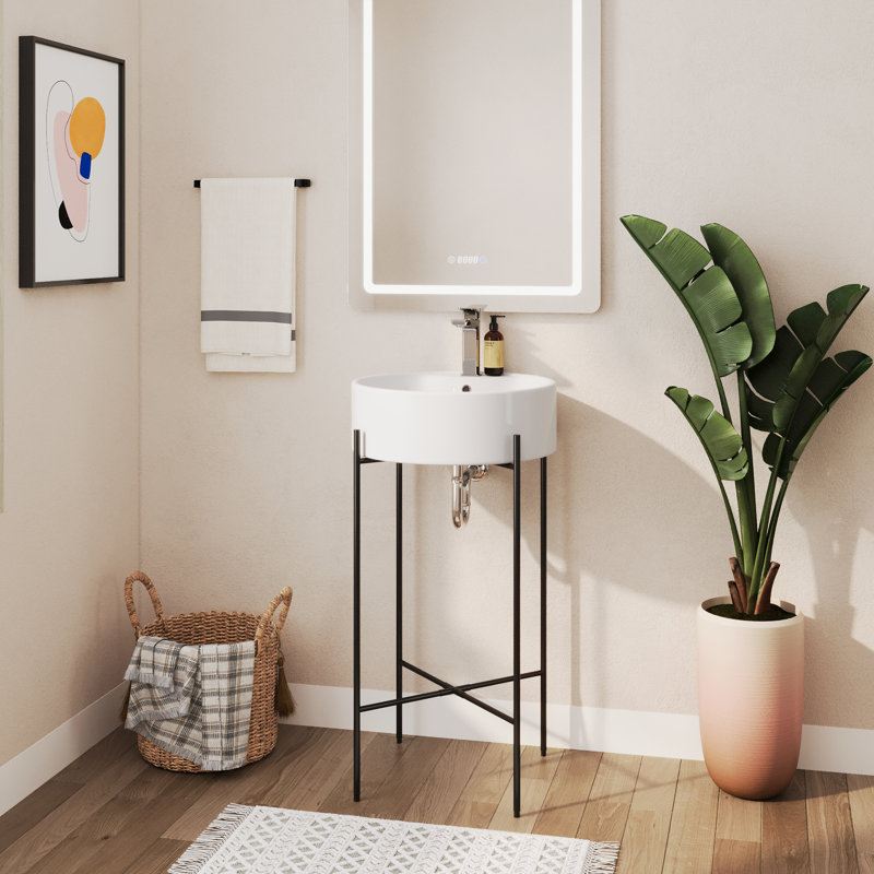 Lavabo console 18,31 po avec trou pour robinet, lavabo de salle de bain avec trop-plein, lavabo blanc, Noir, noir, noir, noir