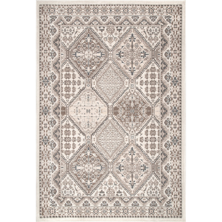 Holden Traditional Tiled Power Loom Performance Beige/Cream Rug