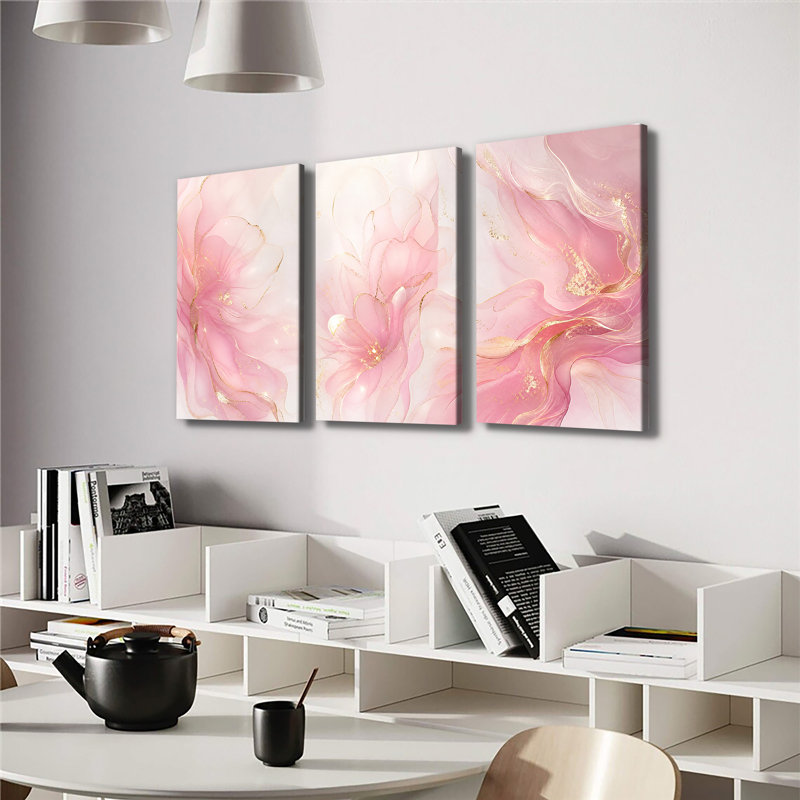 Toile, art mural moderne, impression florale rose et abstraite pour salon, chambre à coucher, 28 * 40 pouces * 3