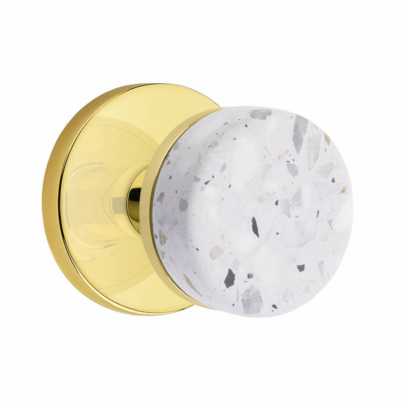Ensemble de boutons de passage Emtek Select, rosette à disque, tige conique, bouton Terrazzo clair, Laiton non laqué