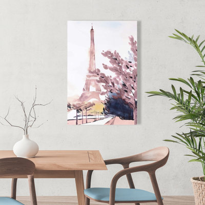 Paris & Eiffel Scene - Pink Building Canvas for Home Decor