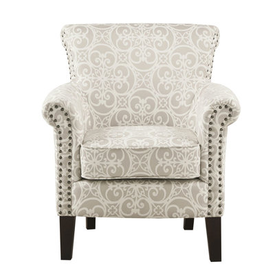 Fauteuil club avec structure en bois massif, dossier serré, accoudoirs ronds, P 31 po x l 29,26 po H 34,61 po, tissu