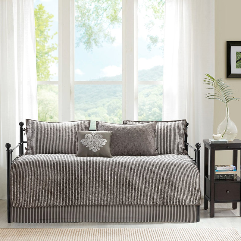 Housse de lit de jour réversible - gris foncé, 6 pièces, rembourrage en coton, pour matelas simple, livrée avec housse, taies décoratives, coussin décoratif 6 rembourrage gris, taille appropriée, comprend
