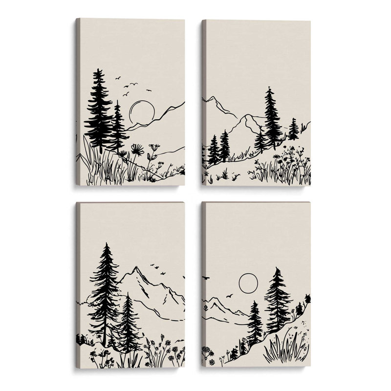 Ensemble de 4 impressions Whispering Peaks, Toile tendue, 30 po x 20 po