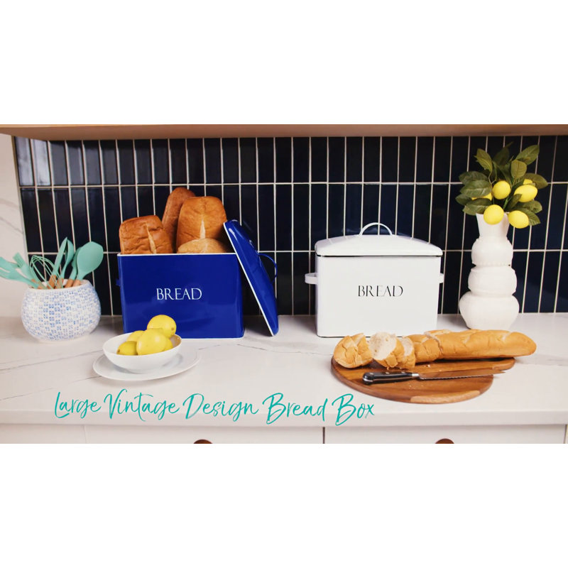 White Metal Vintage Farmhouse Bread Box with Lid