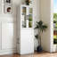Armoire de rangement H 70,87 po, étagère de rangement coulissante multi-fonctions à 4 niveaux et 2 portes en verre, grande bibliothèque moderne en bois pour le bureau à domicile-1496426717