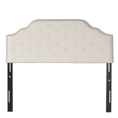 Fabric Upholstered Headboard For Queen & Full Sized Beds, Button With Fashion Forward Diamond Stitch Pattern, Classy Nailhead Trim Bewitching Stitch,