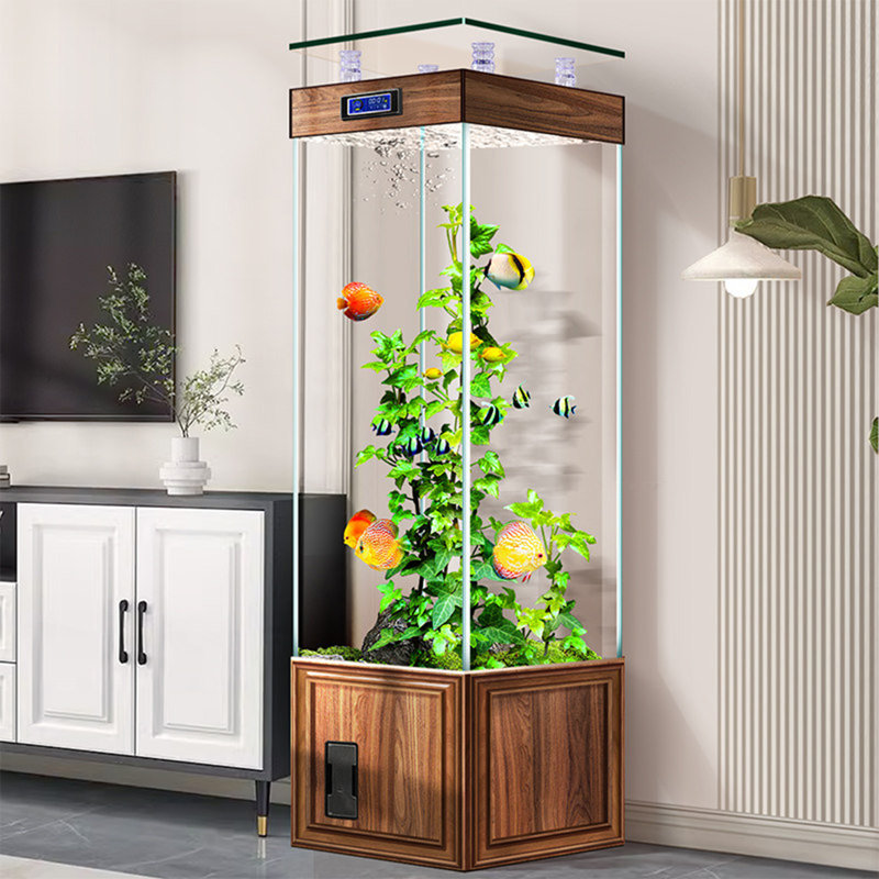 Aquarium de 14,96 po de taille moyenne et petite verticale en verre brun clair ultra-transparent, Clear/Brown
