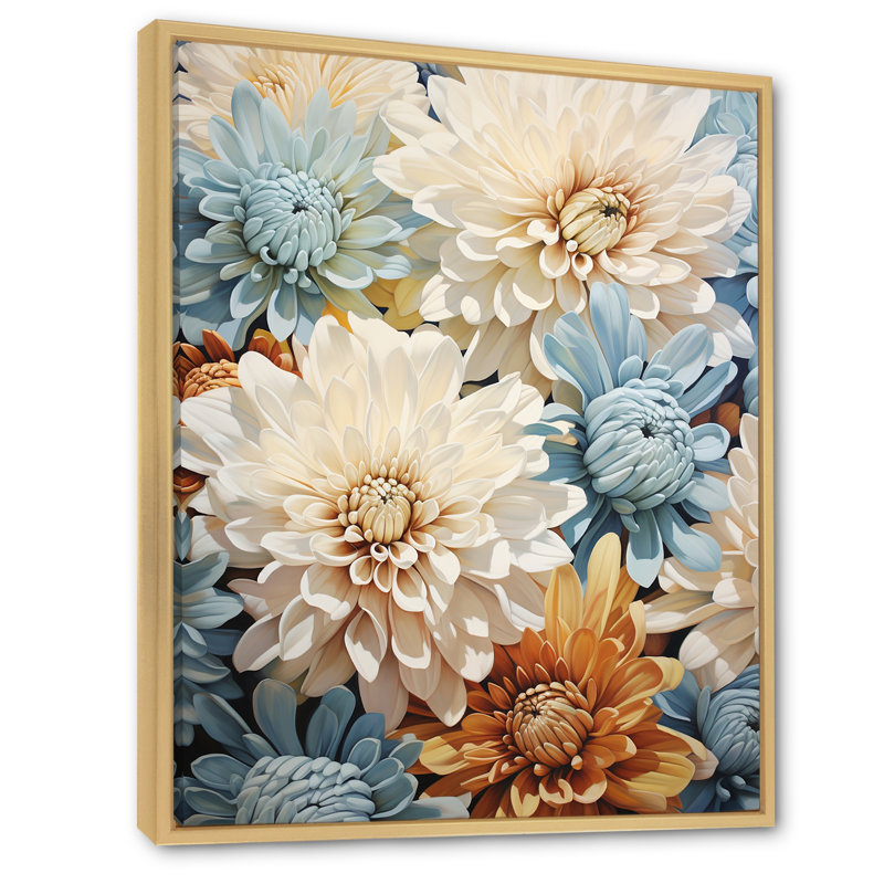 «Mums White and Blue Elegance III», reproduction sur toile, H 20 po x l 12 po x P 1 po, Cadre naturel flottant