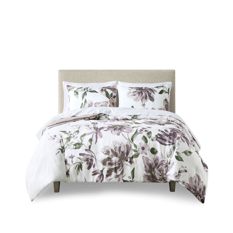Très grand lit dans un sac, édredon en microfibre douce, draps à motif floral mauve, matelas jusqu'à 16 po, draps à imprimé taupe, microfibre, lavable à la machine