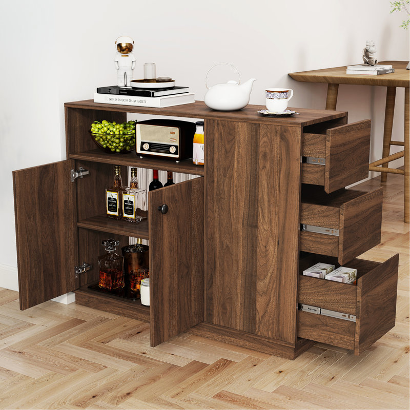 Organisateur de table et buffet pour la cuisine, 2 portes coulissantes en verre, 3 tiroirs latéraux, une tablette de présentation, un bureau de cuisine d'une hauteur de 39,12 po et d'une hauteur de 31,67 po, équipé de portes à hauteur moderne, 12,82 po