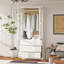 Armoire 100% bois massif avec 3 tiroirs et tringle, blanc