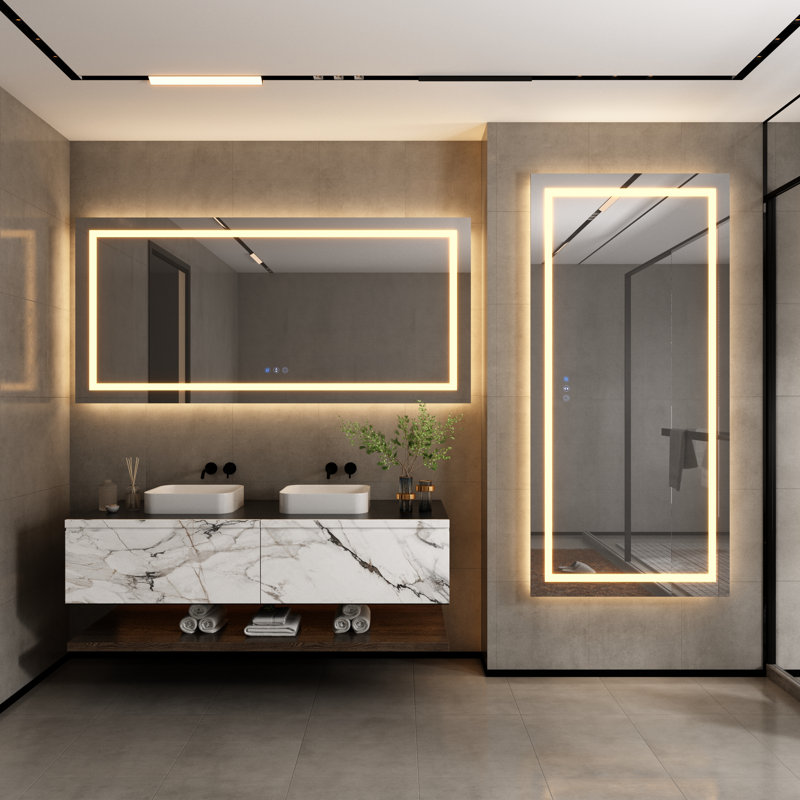 Oversized Frameless LED Bathroom Vanity Mirror with Anti-Fog Feature