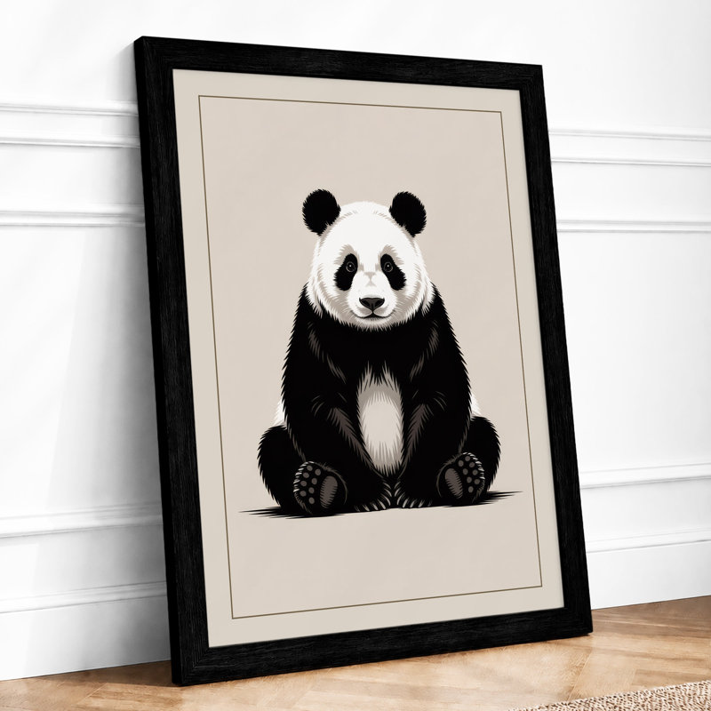 Seated Giant Panda Minimalist - Print, Black, A4 - 29.7 x 21.0 cm