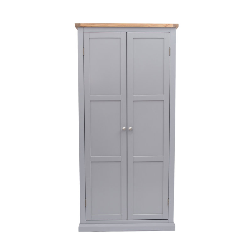 Leonidas 2 Door Solid + Manufactured Wood Wardrobe, Grey/Oak/Satin Chrome