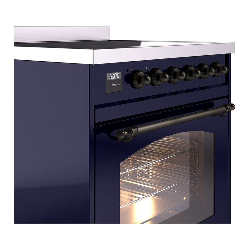 Cuisinière à induction 30 pouces avec 4 plaques à induction ILVE Nostalgie II Series, Bleu minuit / bronze