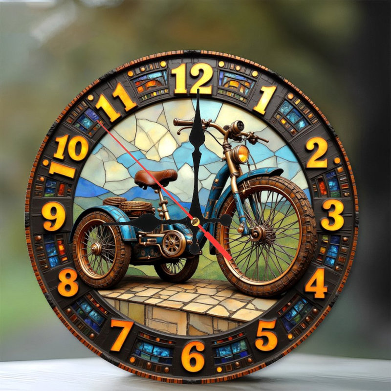 Horloge murale 10 po en MDF rond avec mouvement à quartz silencieux et crochet sans perceuse (piles AA non incluses)
