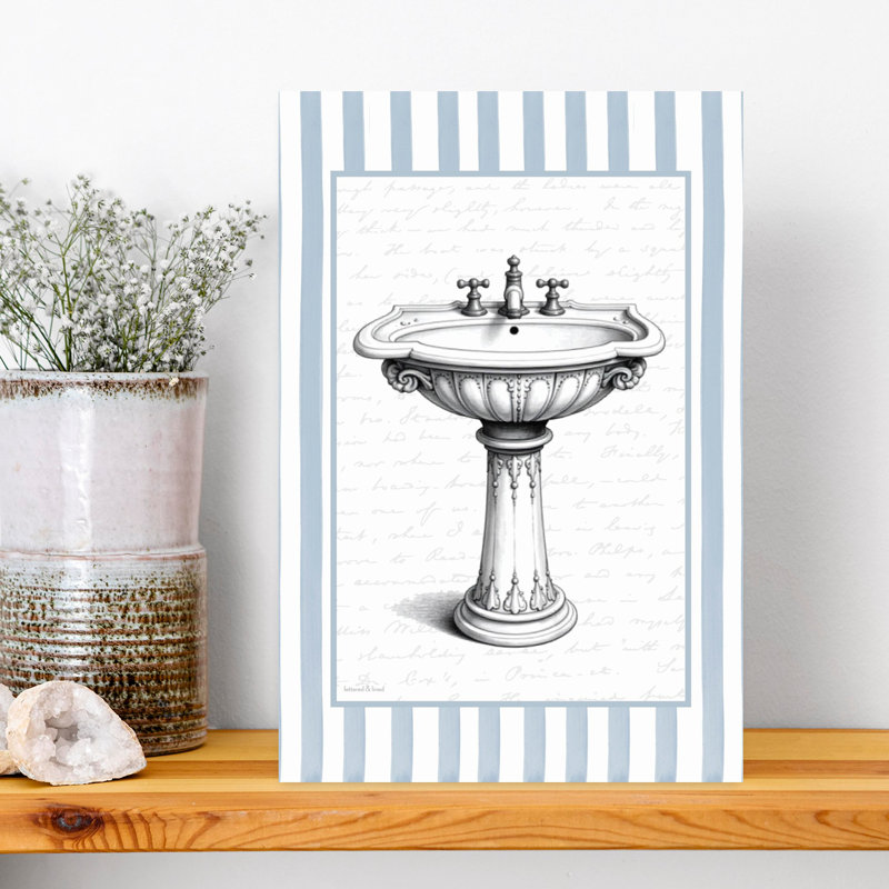 Lavabo rétro, art mural abstrait fantaisiste, 18" H x 12" W
