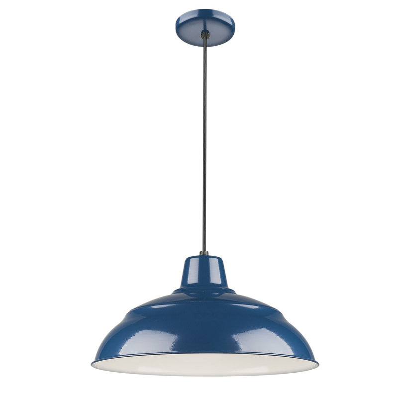 Luminaire suspendu simple en forme de dôme à 1 lumière Abrahamson, Bleu marine, H 9,25 po x l 17 po x P 17 po