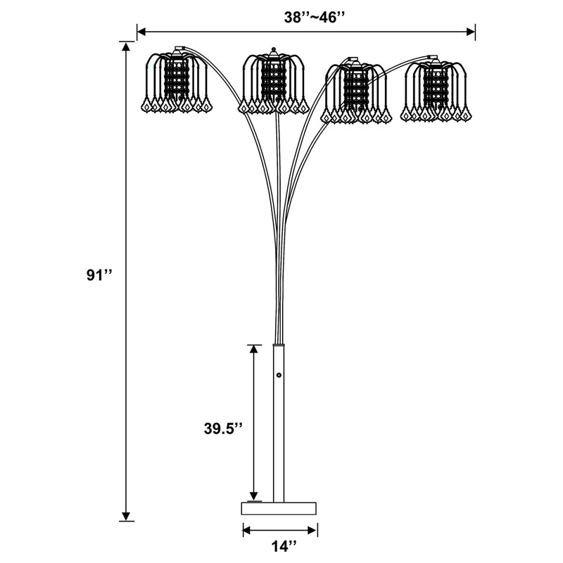 Lampe sur pied suspendue à arc en cristal 91 pouces Maissie - noir