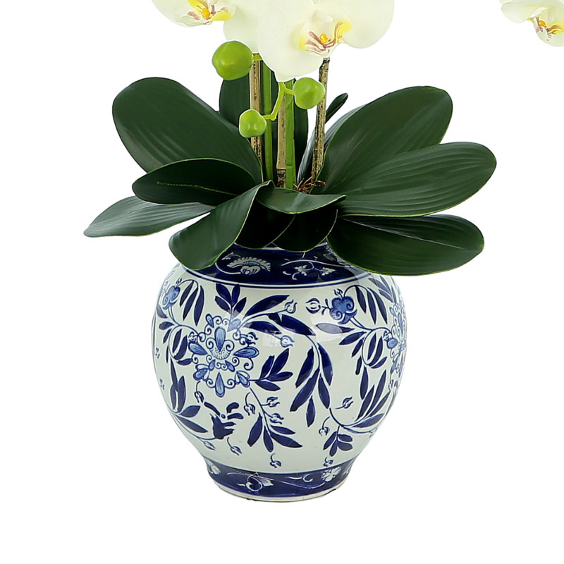 Orchid Floral Arrangement in Decorative Ceramic Vase