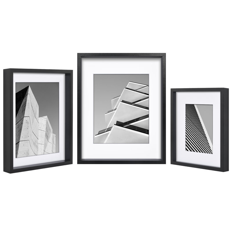 Set of 3 Picture Frame - 8x10, 10x12, 11x14 Frames with Mat & Deep, High-Quality Molding