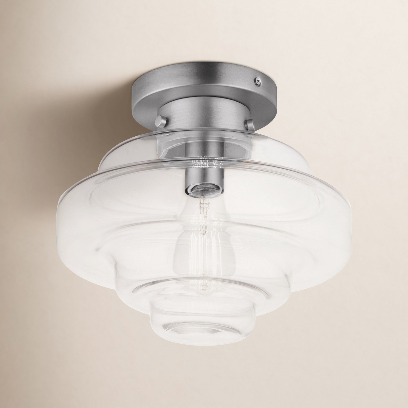 Hopson Single Light Glass Flush Mount, Satin Nickel