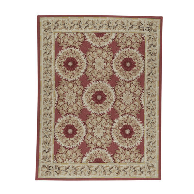 Hand-Knotted High-Quality Red and Beige Area Rug