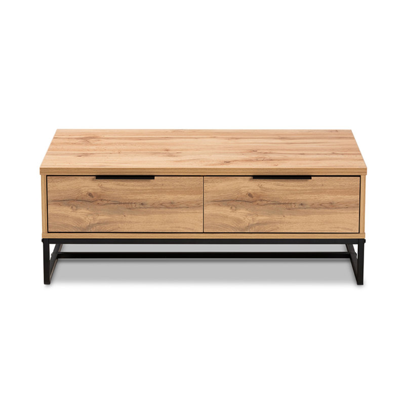 Oak Brown and Black Rectangular Coffee Table with Storage