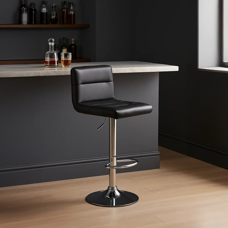 Tricia Swivel Upholstered Adjustable Height Counter Stool with Metal Frame, Black