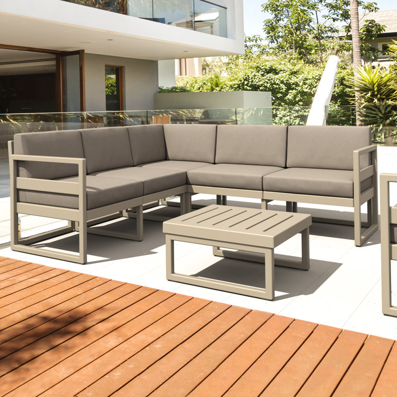 Ensemble de conversation modulaire avec coussins 2 pièces Lane, Toile taupe Sunbrella®, Taupe